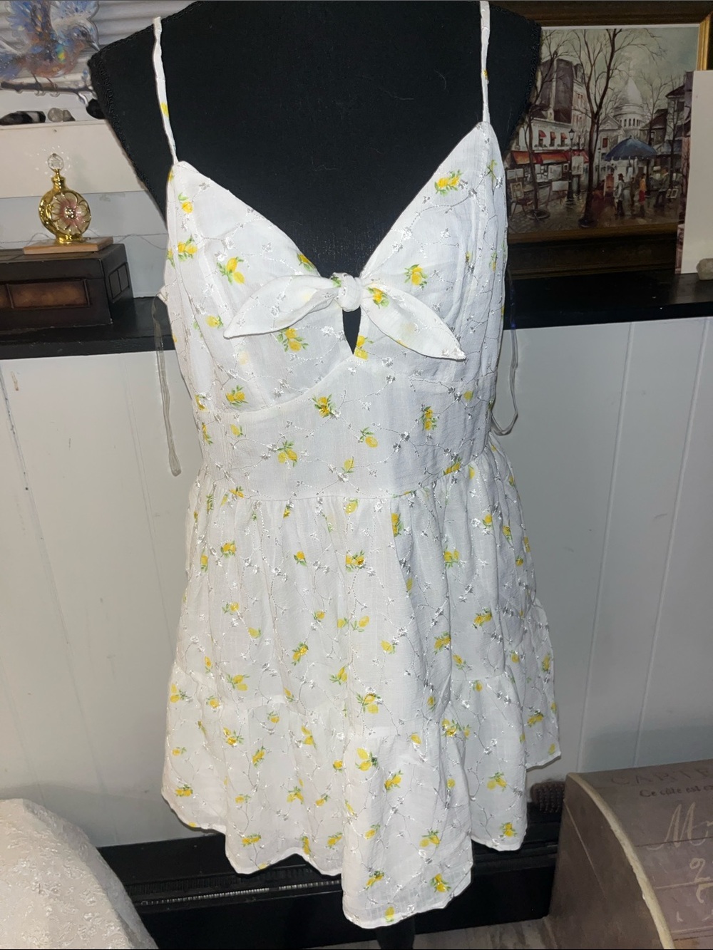 Trixxi White Eyelet Midi Dress with Yellow Floral Print